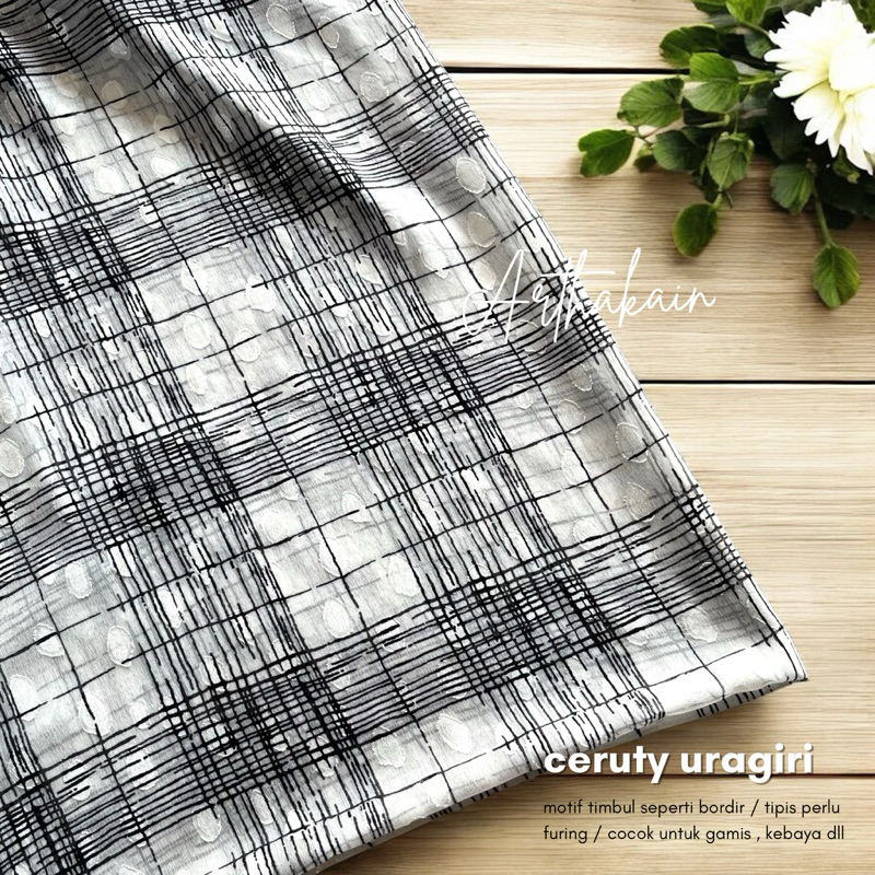 kain ceruty premium motif kotak kotak timbul / kain uragiri motif / kain sifon rubia motif kotak