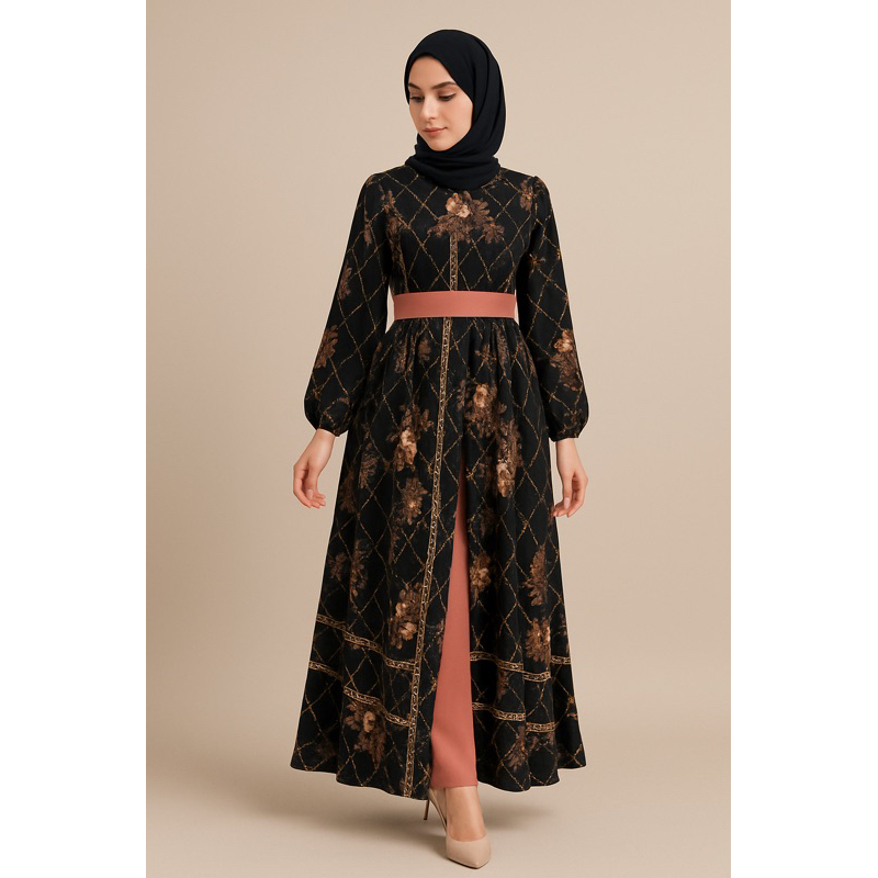 Setelan Gamis Liora - Gamis Serut Pesta Raya Syari wanita Casual Lebaran Maxmara Lux MCL2 Tali Pingg