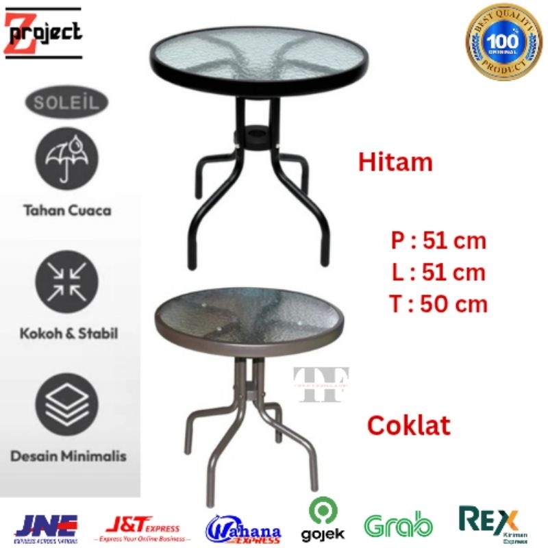 SOLEIL Coffee Table Meja Kaca Bulat 51x51x50 cm Meja Kopi Cafe Bundar Kaca Serbaguna 51x50 cm Meja K