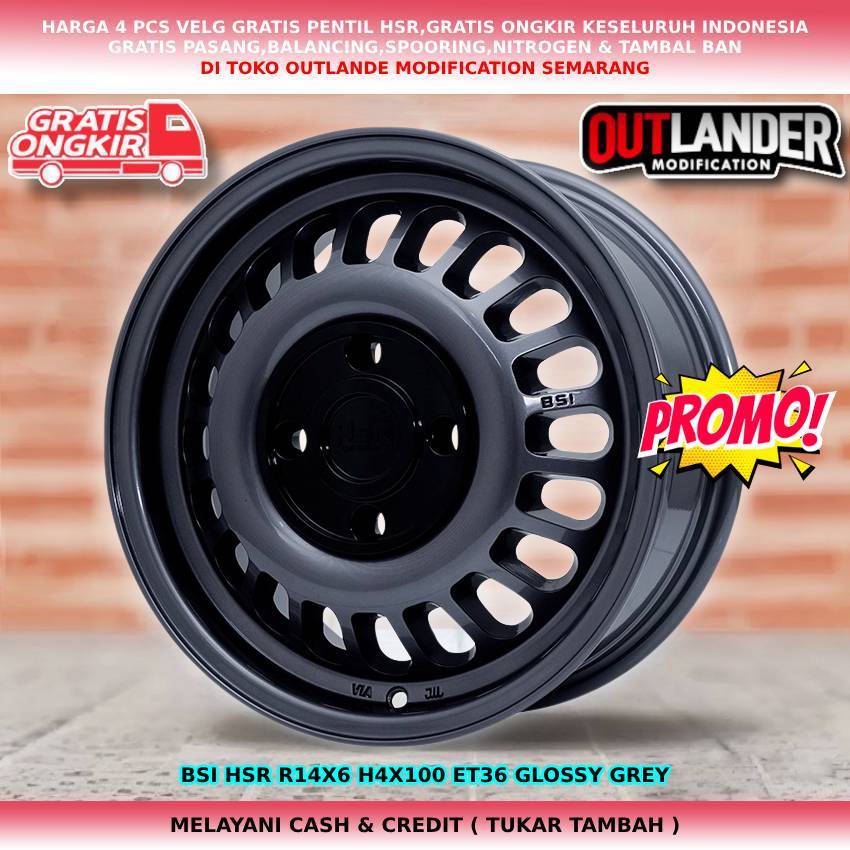 velg racing model kaleng ring 14 hsr BSI pas untuk air ev, brio, agya, ayla, karimun dll free ongkir