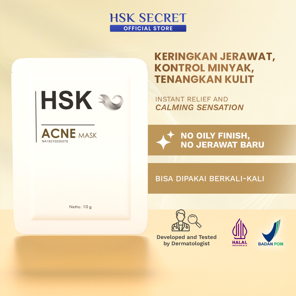HSK Secret Acne Mask | Atasi Jerawat & Samarkan Bekas Jerawat|Zinc Gluconate,Niacinamide & Allantoin