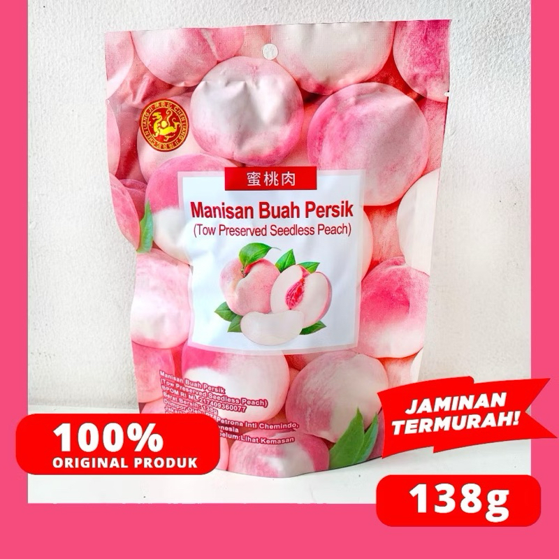 

MANISAN BUAH PERSIK/ TOW PRESERVED SEEDLESS PEACH 138 GR CHEN LIANG JI