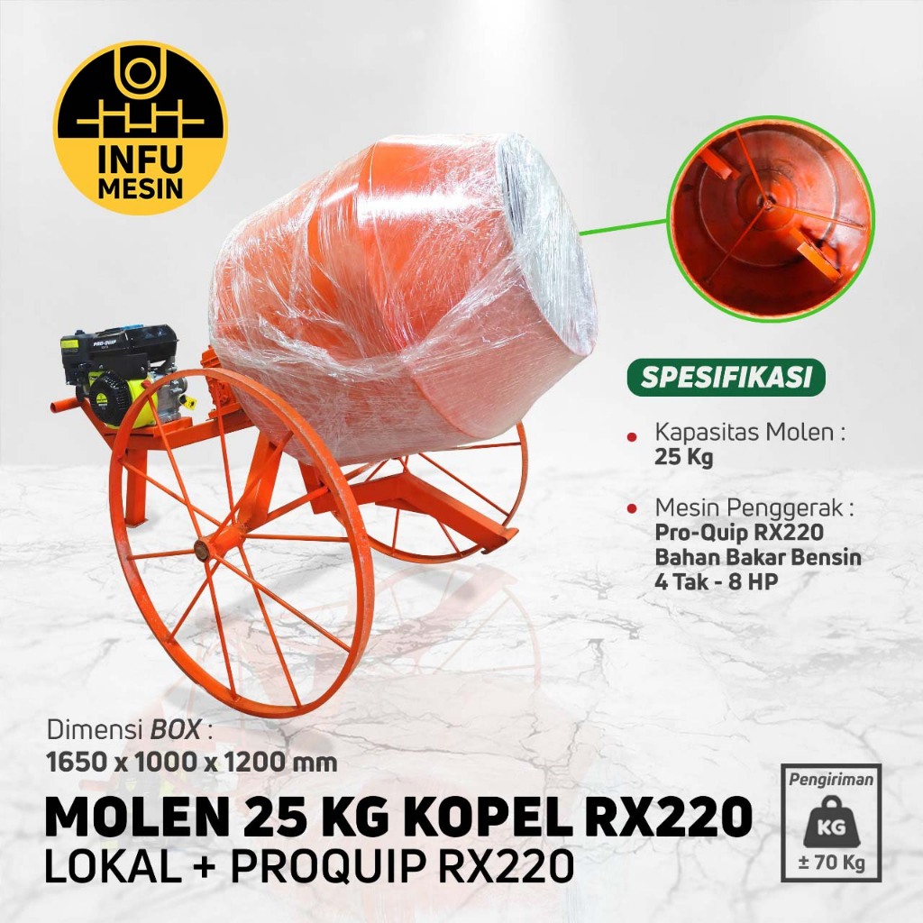Molen Mini Lokal 25 KG Pengaduk Semen lengkap Komplit Kopel