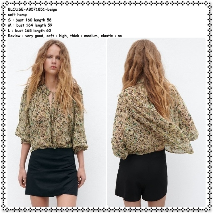 AMELIE BUTIK AB571851 Baju Atasan Blouse Vintage Retro Wanita Lengan Panjang Korean Style Korea Impo