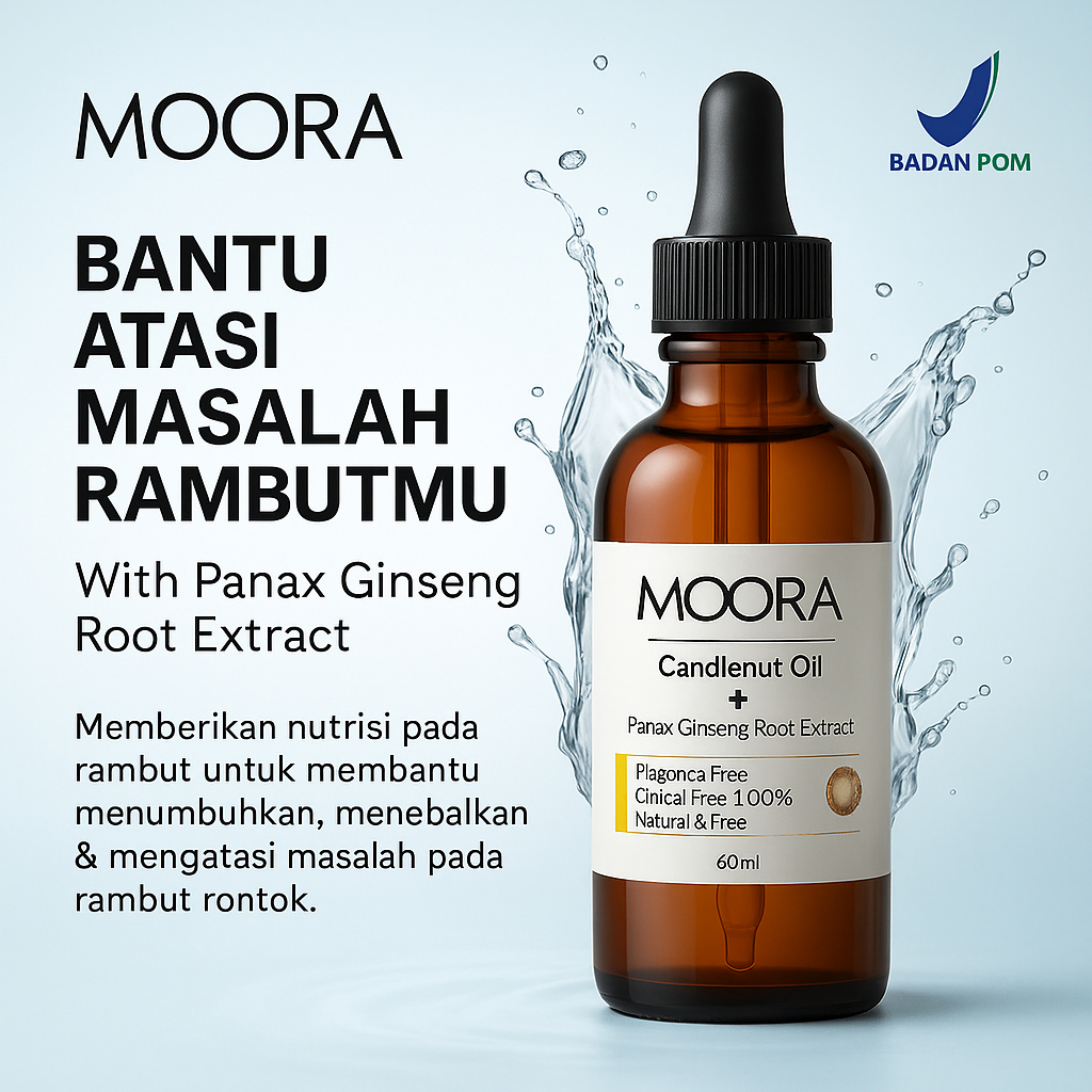 [ TERLARIS ] MOORA Minyak Kemiri dan Ekstrak Gingseng 100% Penumbuh Rambut , Anti rontok dan Perawat