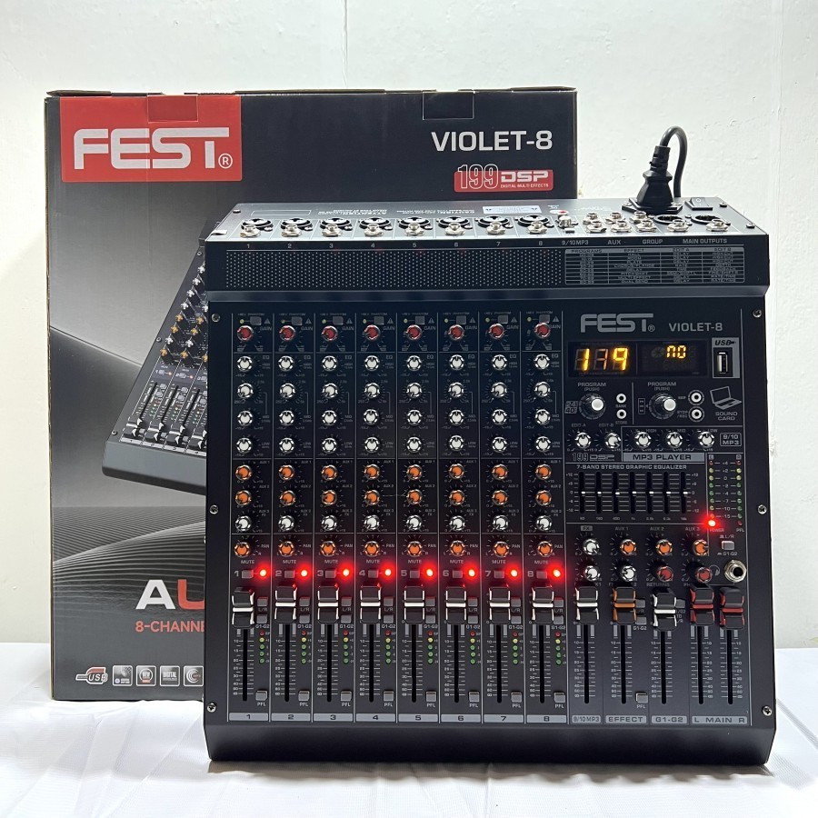Mixer Fest Violet 8 Original 8 Channel + Stereo L R Channel Bluetooth