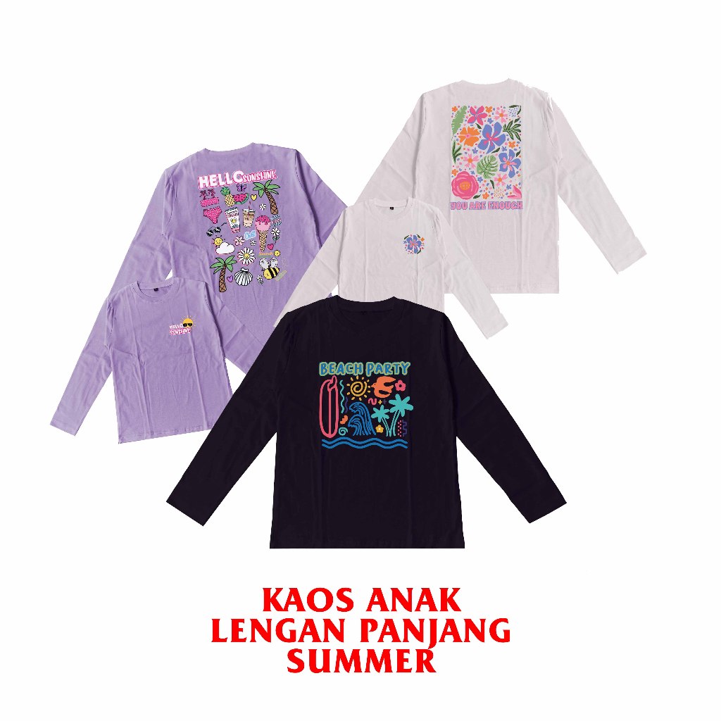 Kaos Anak Pantai Perempuan Lengan Panjang Usia 4-12 Tahun
