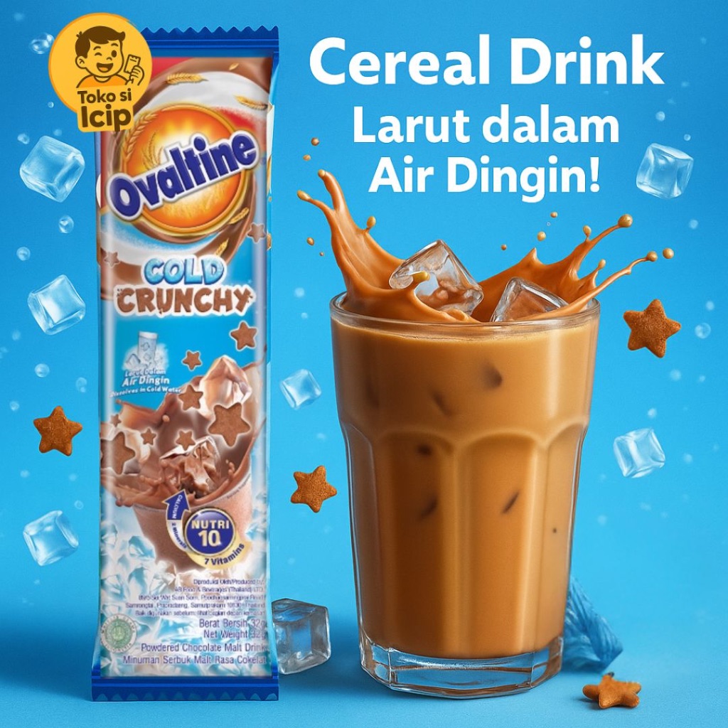 

[Stick] Ovaltine Cold Crunchy 32gr Eceran Minuman Susu Sereal Cokelat Malt Instant Satuan Halal BPOM