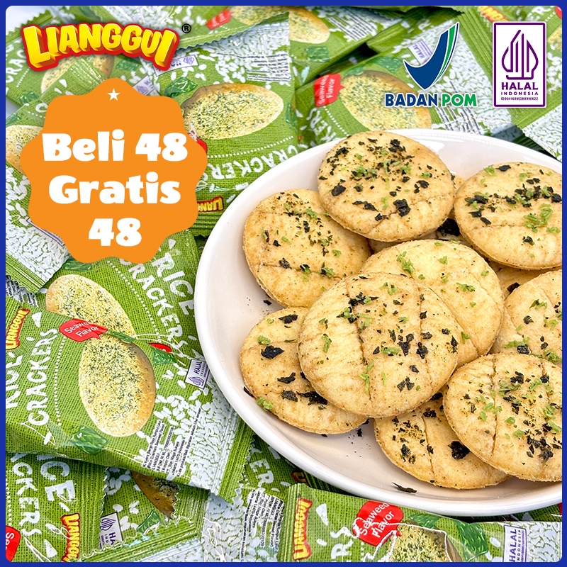

Lianggui - Nori Rice Crackers 96pcs Kue Beras Cemilan Renyah Rasa Seaweed untuk di Kantor Halal