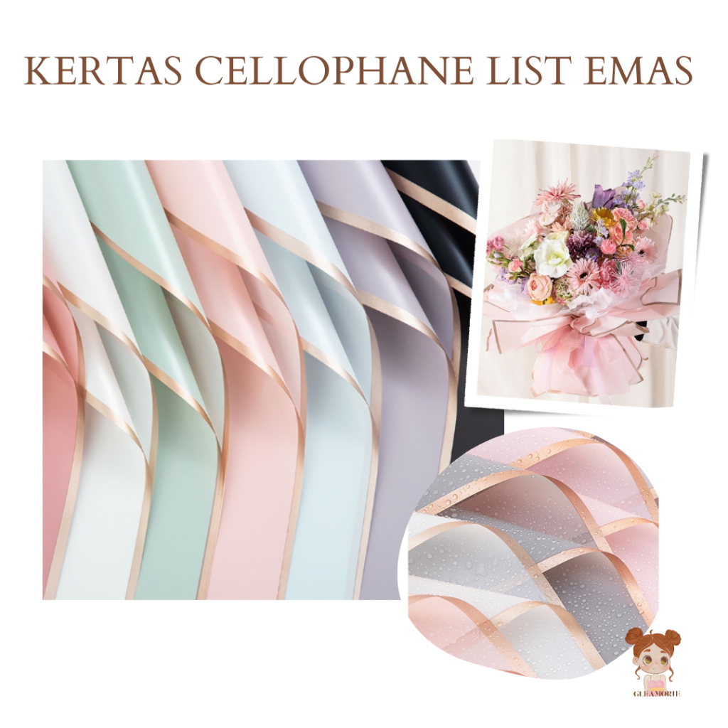 

[20 lembar] kertas cellophane LIS EMAS buket flower wrapping