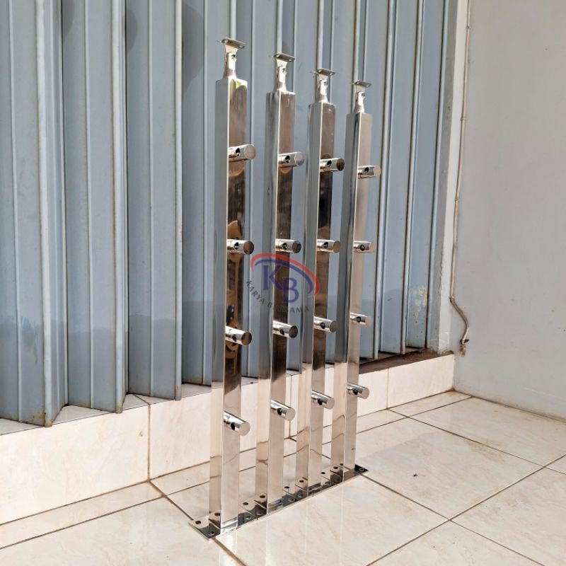 Tiang railing tangga stainless minimalis / pipa jari-jari kilap sus 201 304