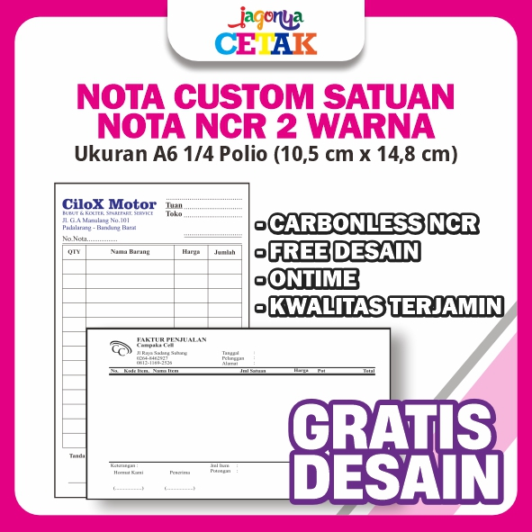 

NOTA CUSTOM SATUAN MURAH_NCR_1PLY_2 WARNA