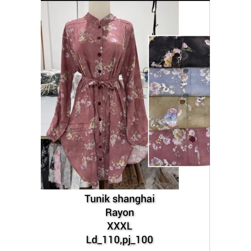 TUNIK RAYON TWILL VISCOS CORAK KEMBANG JUMBO XXXL / LONG TUNIK RAYON PREMIUM RUFFEL BUSUI TERBARU / 