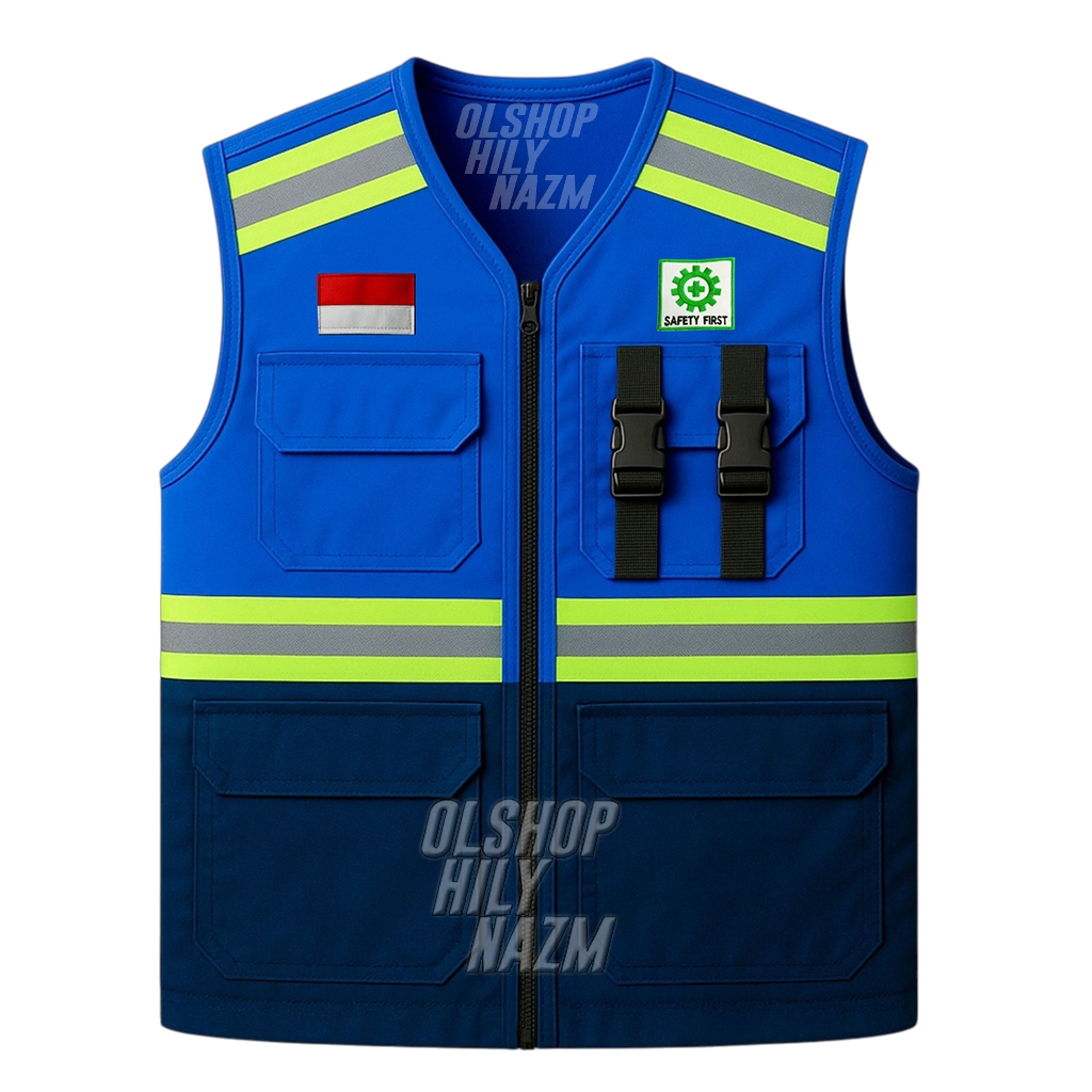 Rompi safety first Hijau/Rompi Lapangan/Rompi tambang
