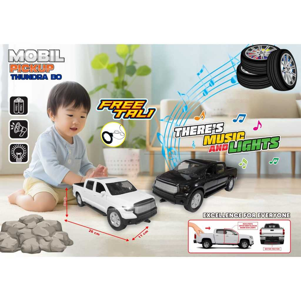 Mobil PICK UP TUNDRA Free Tali Nyala Musik Telolet Basuri / Miniatur Mobil PickUp Thunder Ukuran Bes