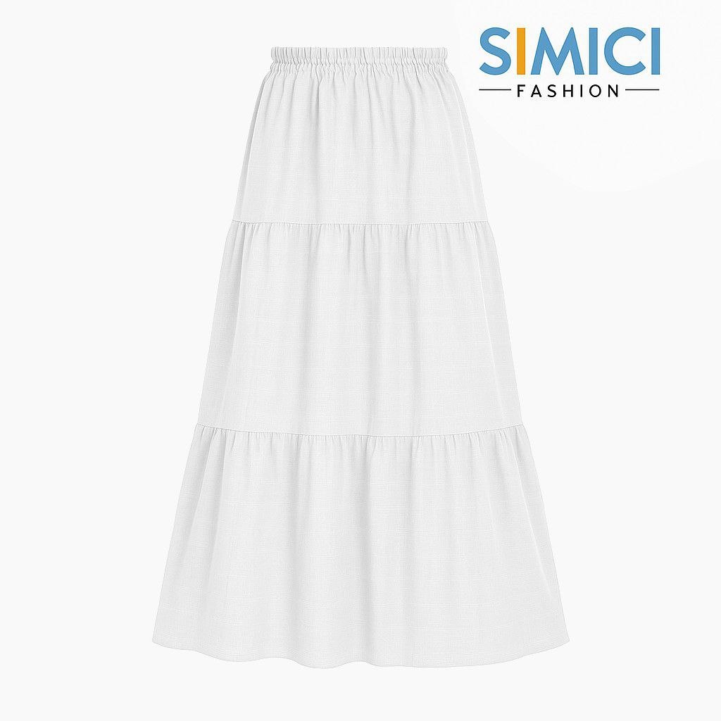 Simici Ruffle Skirt - Rok Umpak - Rok Muslim Wanita - Rok Layer Panjang Kekinian - Rok Linen Putih