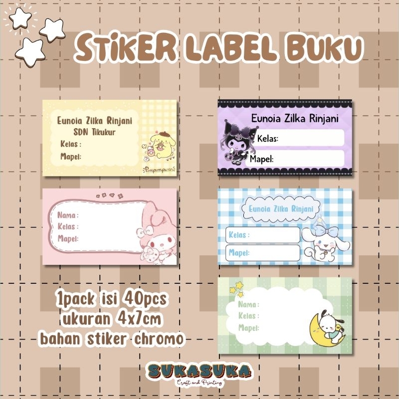 

Stiker Buku Custom (40pcs) / stiker mata pelajaran / stiker label buku lucu / SANRIO