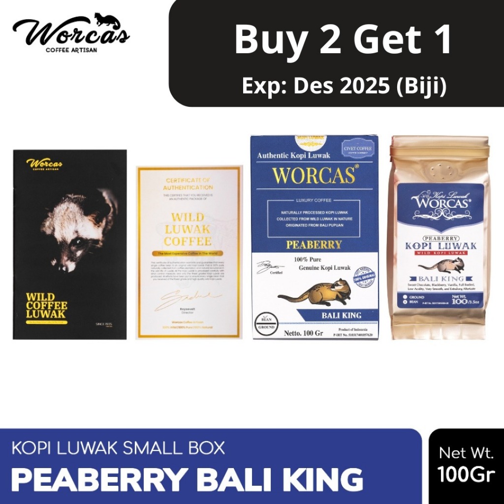 

WORCAS Kopi Luwak Liar Bali King (Peaberry) 100gr - Small Box