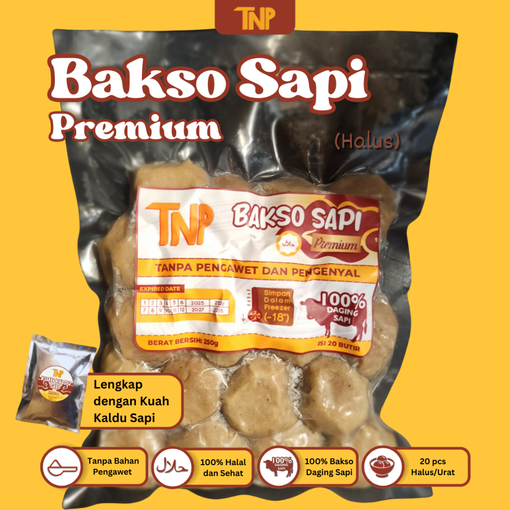 

Bakso Halus Premium 100% Daging Sapi Isi 20 Pcs Gratis Bumbu Kuah | Bakso TNP Frozen Food