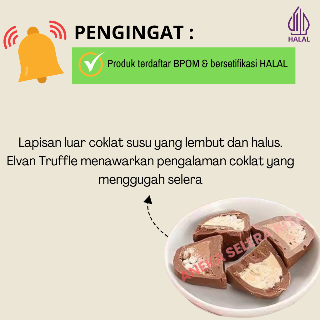 

Elvan Truffle Coklat Arab Turki Rasa Tiramisu, Milk, Caramel, Hazelnut & Strawberry Halal 115gr