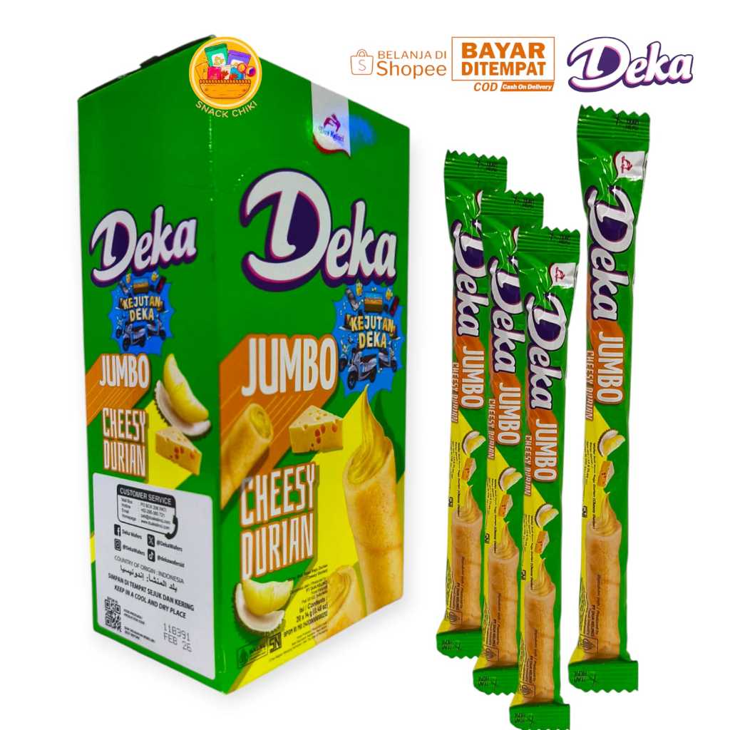 

DEKA JUMBOO WAFER ROLL RASA CHEESY DURIAN HARGA PER 2 BOX 40 PCS