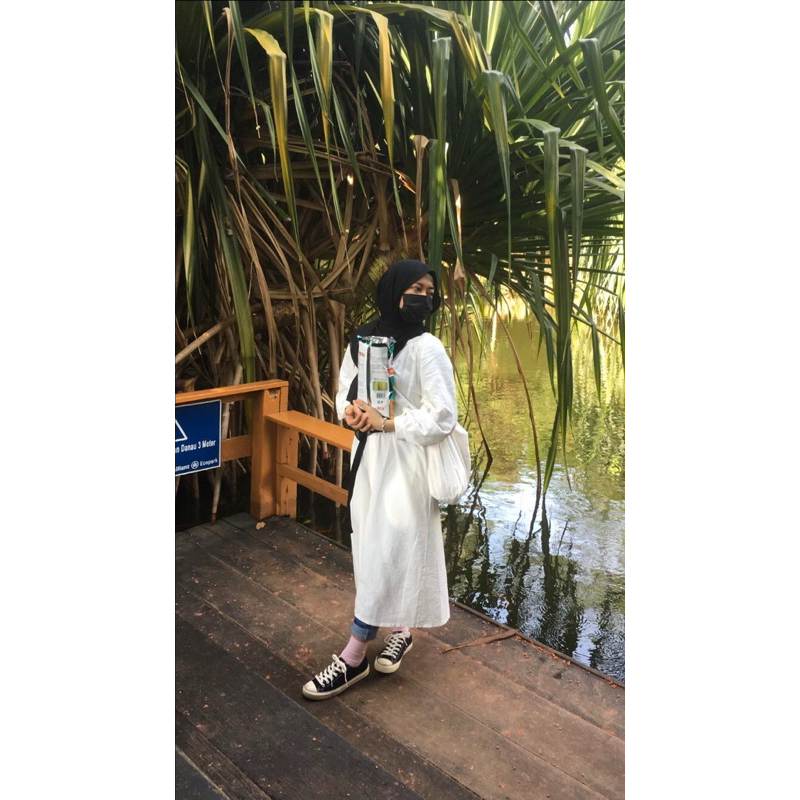 preloved kemeja dress putih panjang tunik kemeja