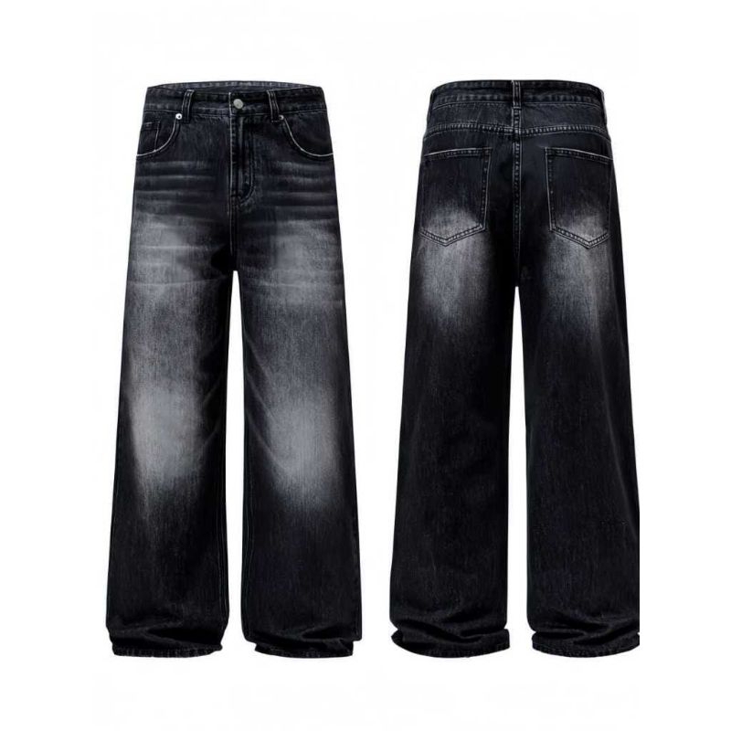VOSCA - Celana Jeans Wide Leg Wisker Lebar Gombrong Skena Black Wisker pria loose fit jumbo big