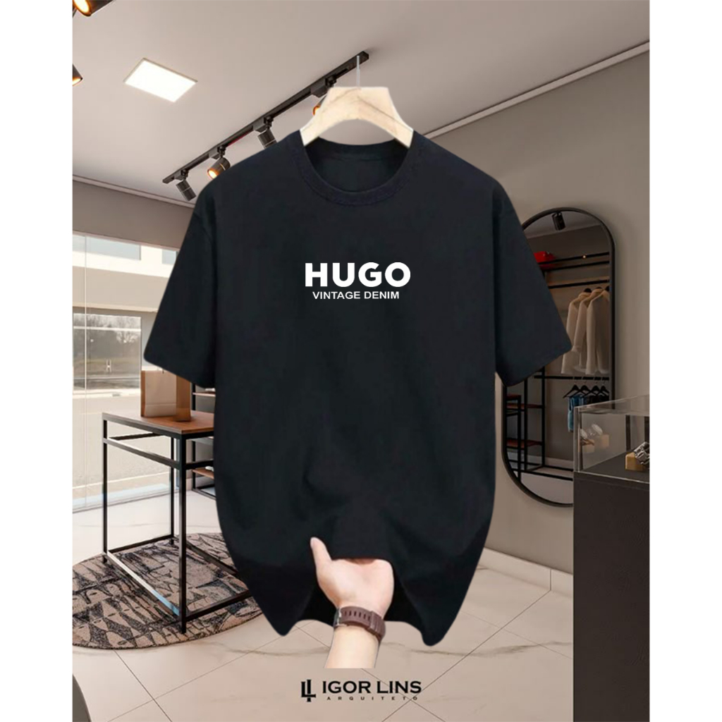 COD  Baju Kaos Distro Hugo Logo Text Putih Premium Quality Kaos Cotton Combed 30s Lengan Pendek T-Sh