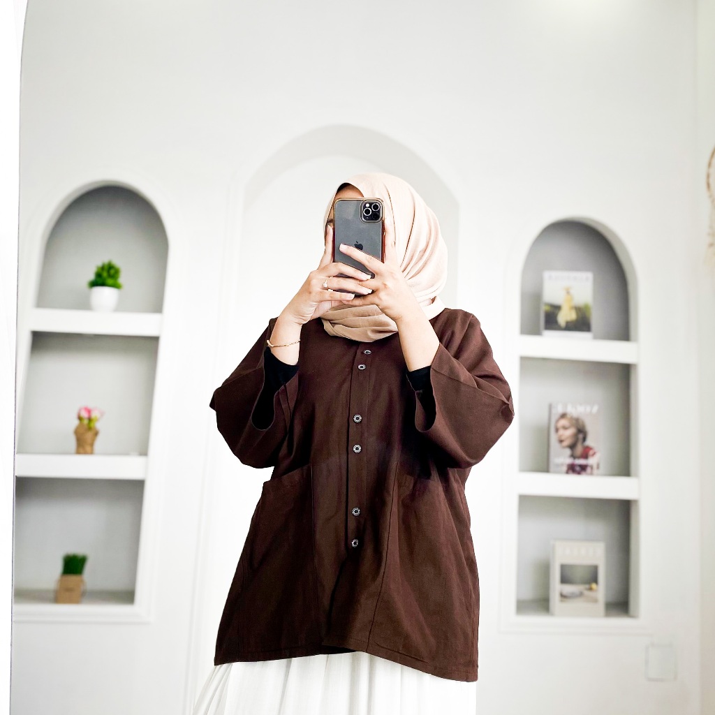 Blouse Atasan Wanita Oversize Korean Style Linen Cewek Kerah SAFA TOP
