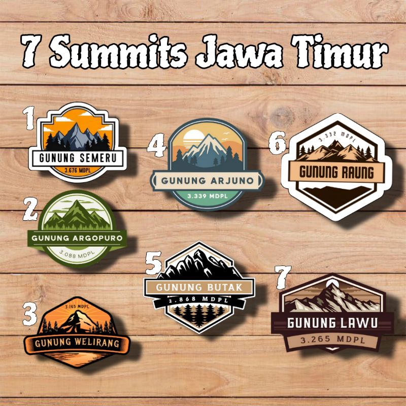 

COD ✨ Stiker Gunung 7 Summit Jawa Timur vinyl+laminasi size 6-7cm
