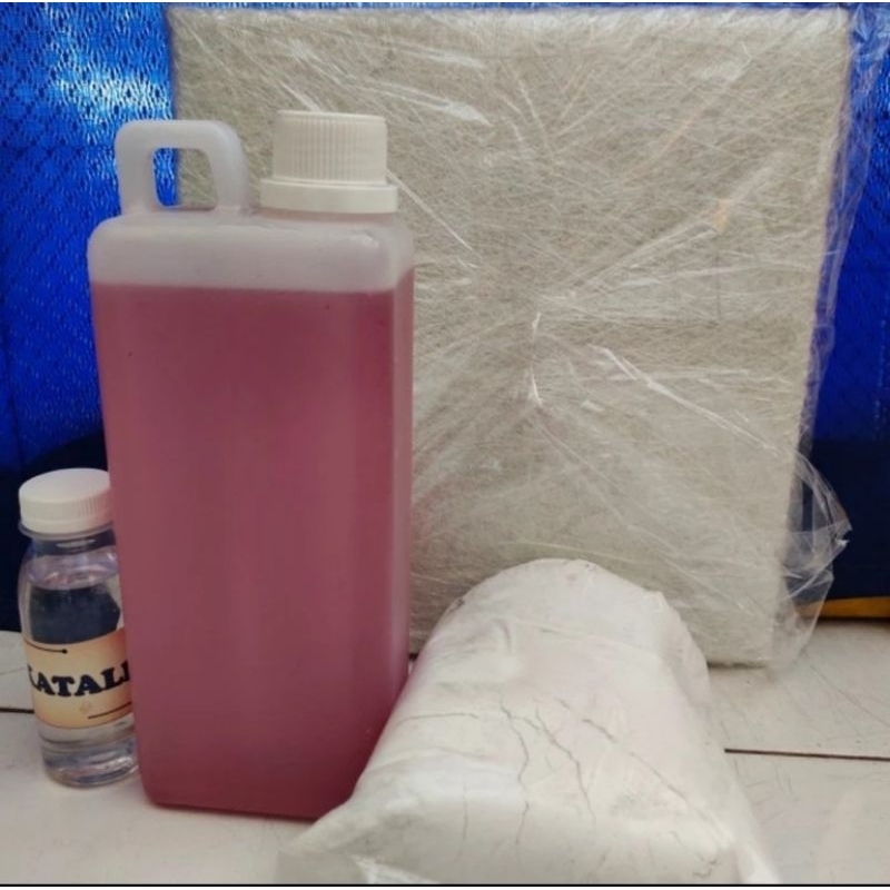 paket lengkap resin merah fiberglass, talk, dan katalis/ paket kumplit