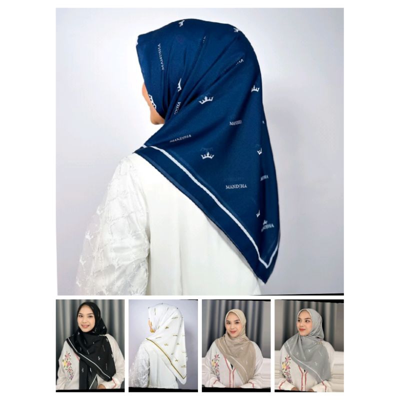 MANDJHA HIJAB IVAN GUNAWAN FASHION ORIGINAL SCARF QUEENIE NAVY,PRODUKSI JUGA SAND,BLACK,GREY & WHITE