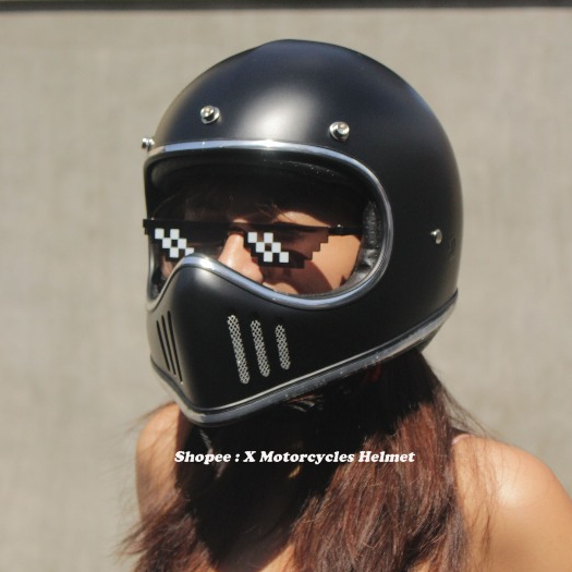 Helm Cakil Ghost Bone Original Black Hitam Dop - Helm Motor Custom, Vespa