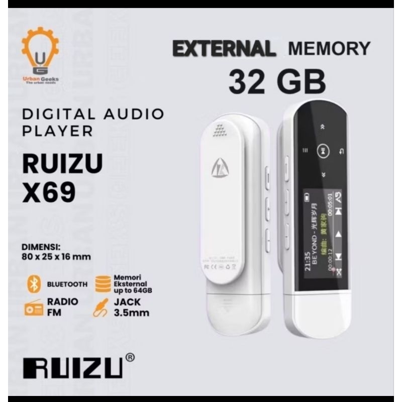 OK Original RUIZU X69 2 in 1 32Gb Bluetooth 5 MP3 Player Flashdisk DAP FM Pedometer VS X52 Benjie