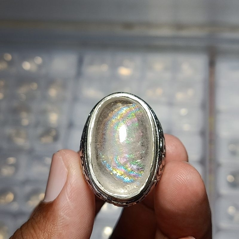 cincin batu kecubung pelangi asli Kalimantan