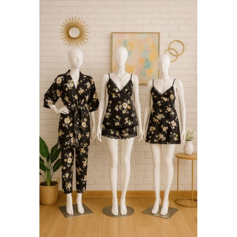 Miss Isyana Paket Hemat 5pcs Ide Seserahan Pernikahan Lingerie Cantik Lingerie Silk Motif Floral Set