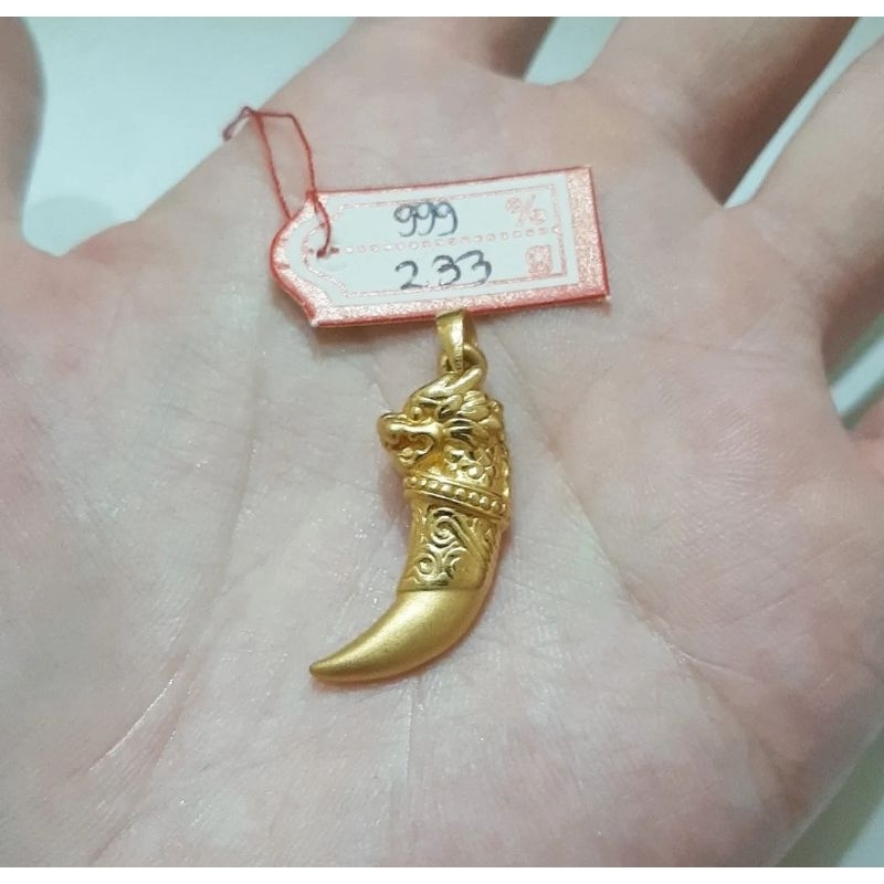 Liontin emas 24k kepala naga gading