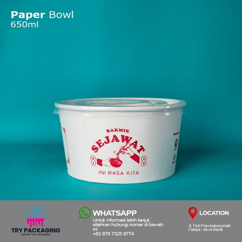 Sablon Paper Bowl - Paper Bowl 650ml + Tutup -