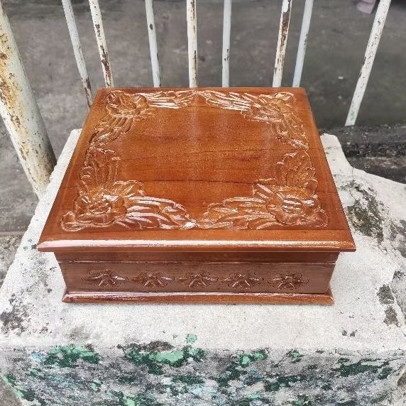 [COD] (20x20x5) Kotak Perhiasan Kayu Ukir Bunga Kayu Jati tatahan untuk Lamaran Seserahan Tunangan T