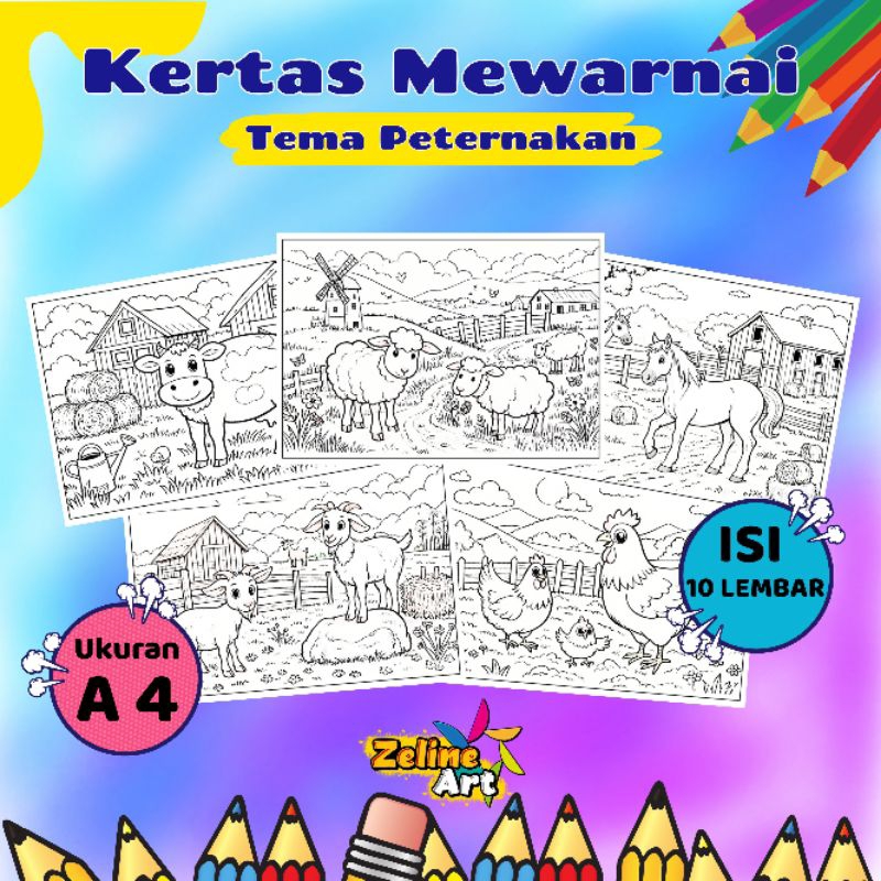 

KERTAS MEWARNAI/COLORING/KERTAS MEWARNAI ANAK PAUD TK/TEMA PETERNAKAN
