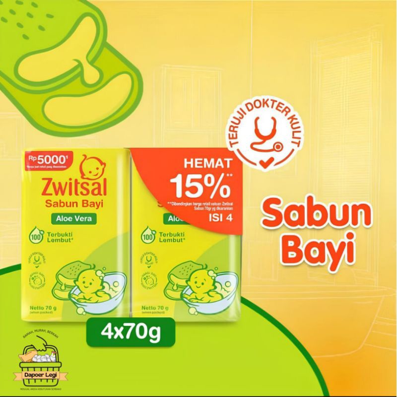paket hemat Zwitsal sabun bayi aloevera 4 pcs