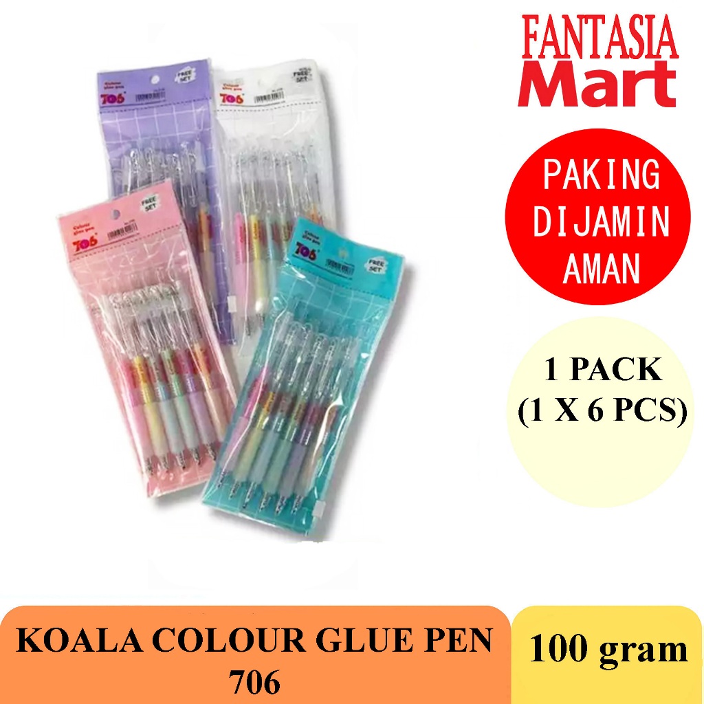 

KOALA COLOUR GLUE PEN 706 PACK ISI 6 PCS FUN CORNER DENGAN PAKING AMAN