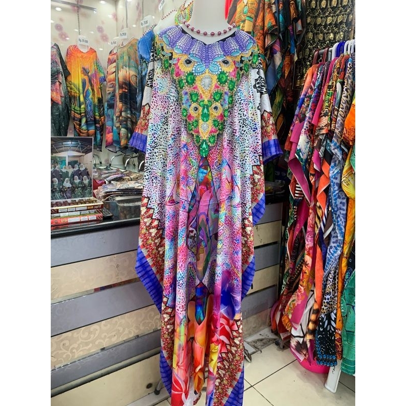 Kaftan India motif terbaru mewah dan cantik impor premium lebaran, bahan adem silk semi sutra, ukura