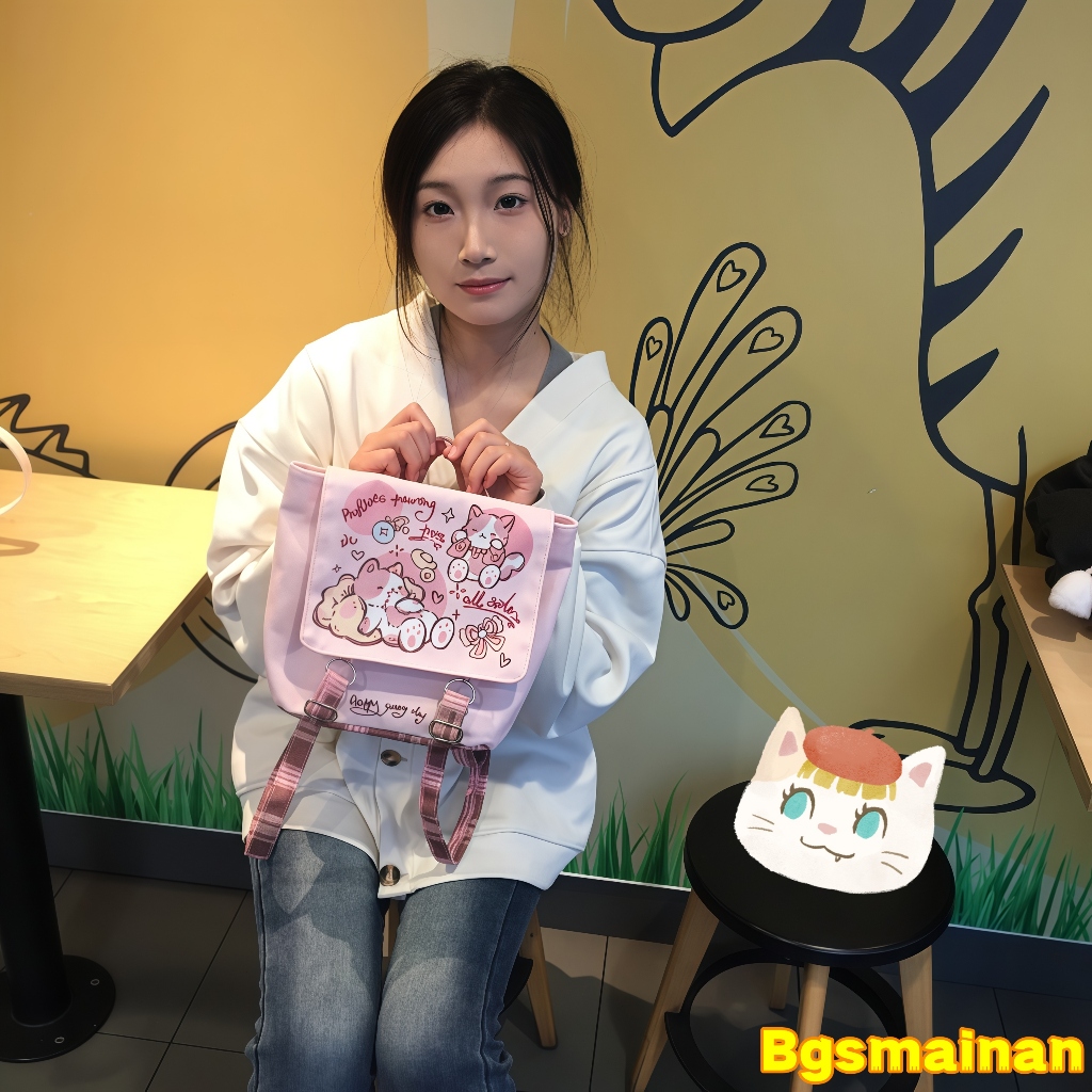 【COD✅】Tas Sekolah Pink/ Tas Sekolah ins lucu Wanita /tas kanvas lucu ransel/Tas Sekolah Anak Perempu