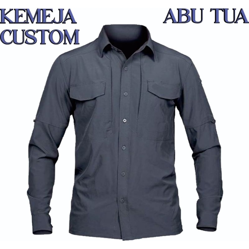 KEMEJA POLOS PANJANG ABU GELAP PDH KORSA WORT SHIRT S M L XL XXL XXXL XXXXL XXXXXL