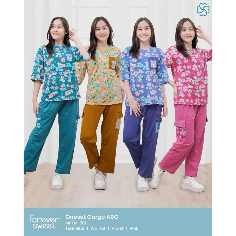 oneset cargo abg, baju setelan remaja, baju setelan motif bunga, baju santai wanita, baju remaja, ba