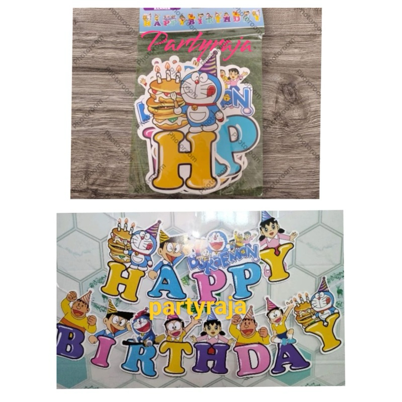 Banner Jumbo Karakter Doraemon / Banner Ulang Tahun /Tulisan Happy Birthday