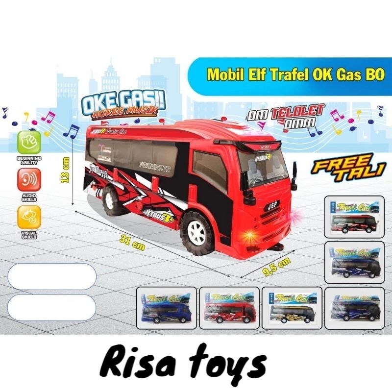 MAINAN ANAK MOBIL ELF TRAVEL BUNYI OK GAS FREE TALI / MAINAN BUS TRAVEL ELF MUSIK DAN LAMPU