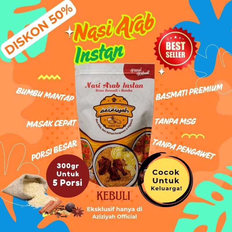 

Nasi arab instan nasi kebuli instan aziziyah kemasan 350gr porsi 4 orang paket harga hemat pas