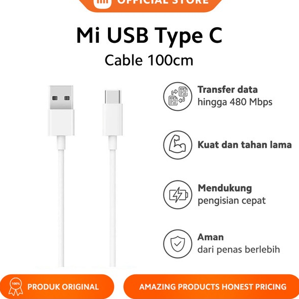 Xiaomi Mi Kabel Data USB tipe C Port Type C Fast Charging Turbo Charging 18 Watt 33 Watt Original